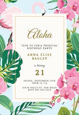 Orchids & Flamingo - Birthday Invitation